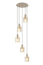 Aouchiche Round Pendant, 5 Light Adjustable E27, Light Gold/Amber Narrow Line Glass