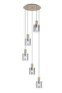 Aouchiche Round Pendant, 5 Light Adjustable E27, Light Gold/Smoke Narrow Line Glass