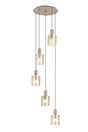 Aouchiche Round Pendant, 5 Light Adjustable E27, Light Gold/Amber Wide Line Glass