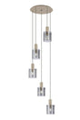 Aouchiche Round Pendant, 5 Light Adjustable E27, Light Gold/Smoke Wide Line Glass