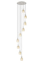 Aouchiche Round Pendant, 9 Light Adjustable E27, Beige Stone/Amber Narrow Line Glass