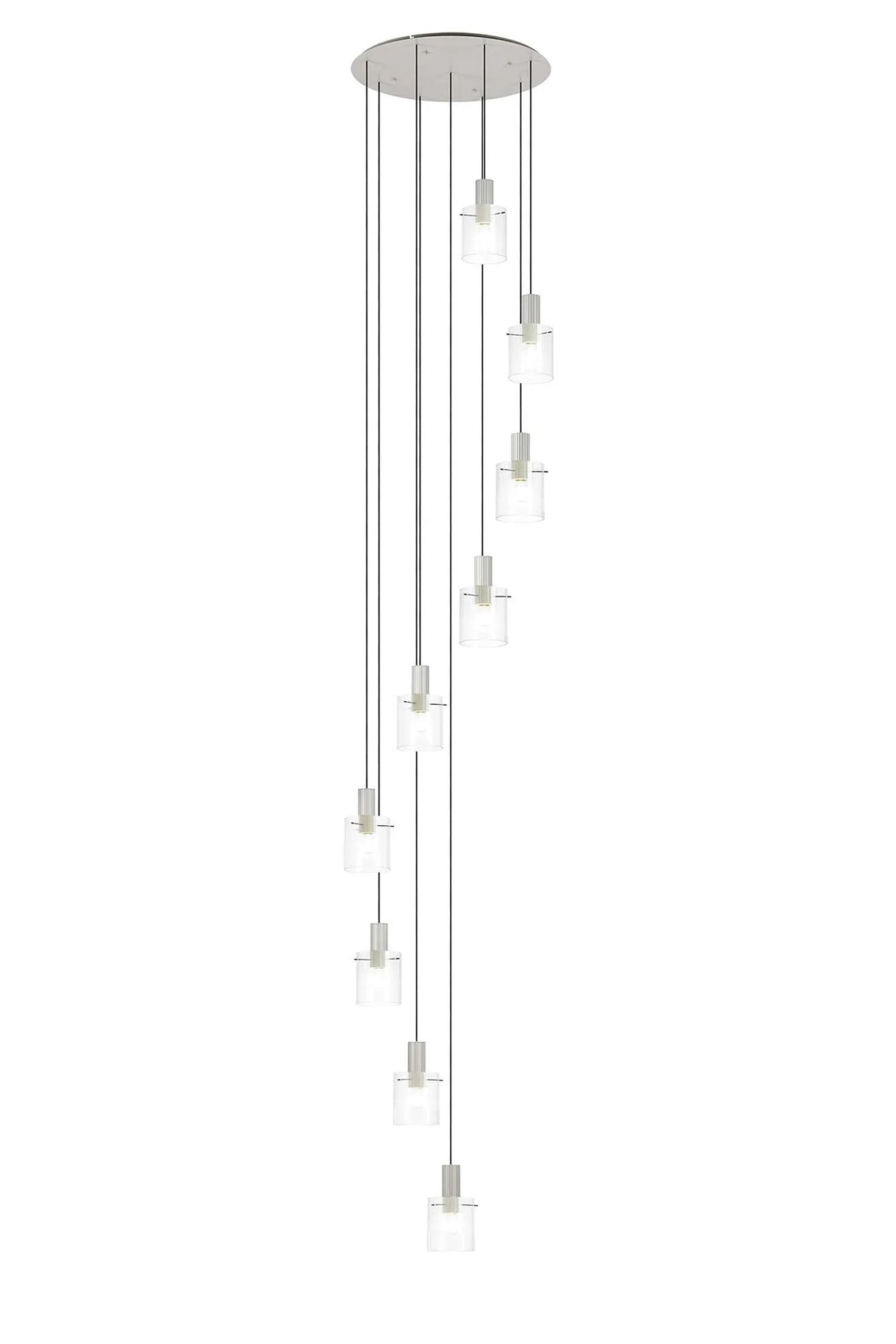Aouchiche Round Pendant, 9 Light Adjustable E27, Beige Stone/Clear Narrow Line Glass
