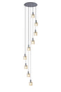 Aouchiche Round Pendant, 9 Light Adjustable E27, Dark Grey/Amber Narrow Line Glass