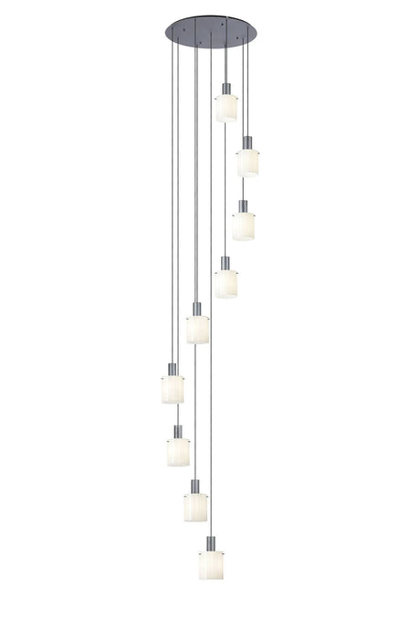 Aouchiche Round Pendant, 9 Light Adjustable E27, Dark Grey/Gloss White Wide Line Glass