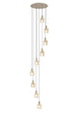 Aouchiche Round Pendant, 9 Light Adjustable E27, Light Gold/Amber Narrow Line Glass
