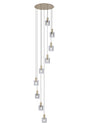 Aouchiche Round Pendant, 9 Light Adjustable E27, Light Gold/Smoke Narrow Line Glass