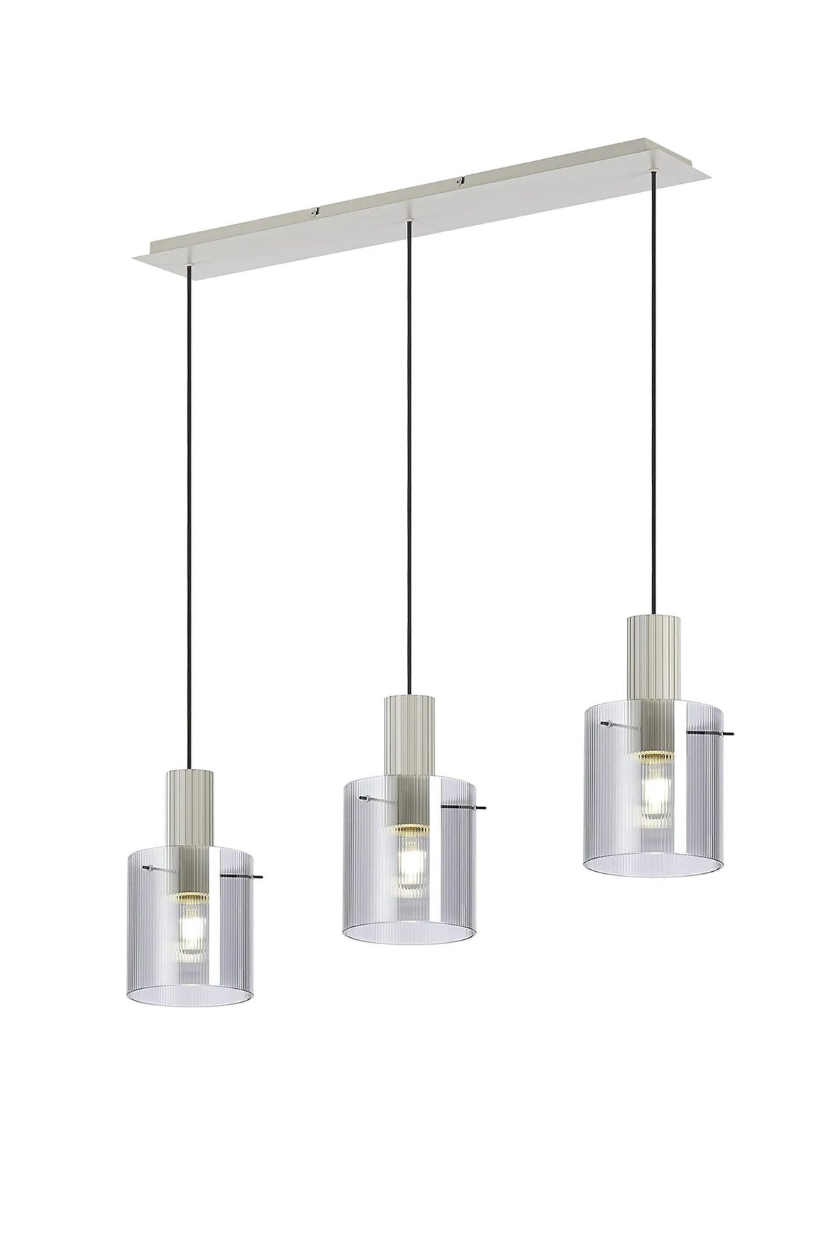 Aouchiche Linear Pendant, 3 Light Adjustable E27, Beige Stone/Smoke Narrow Line Glass