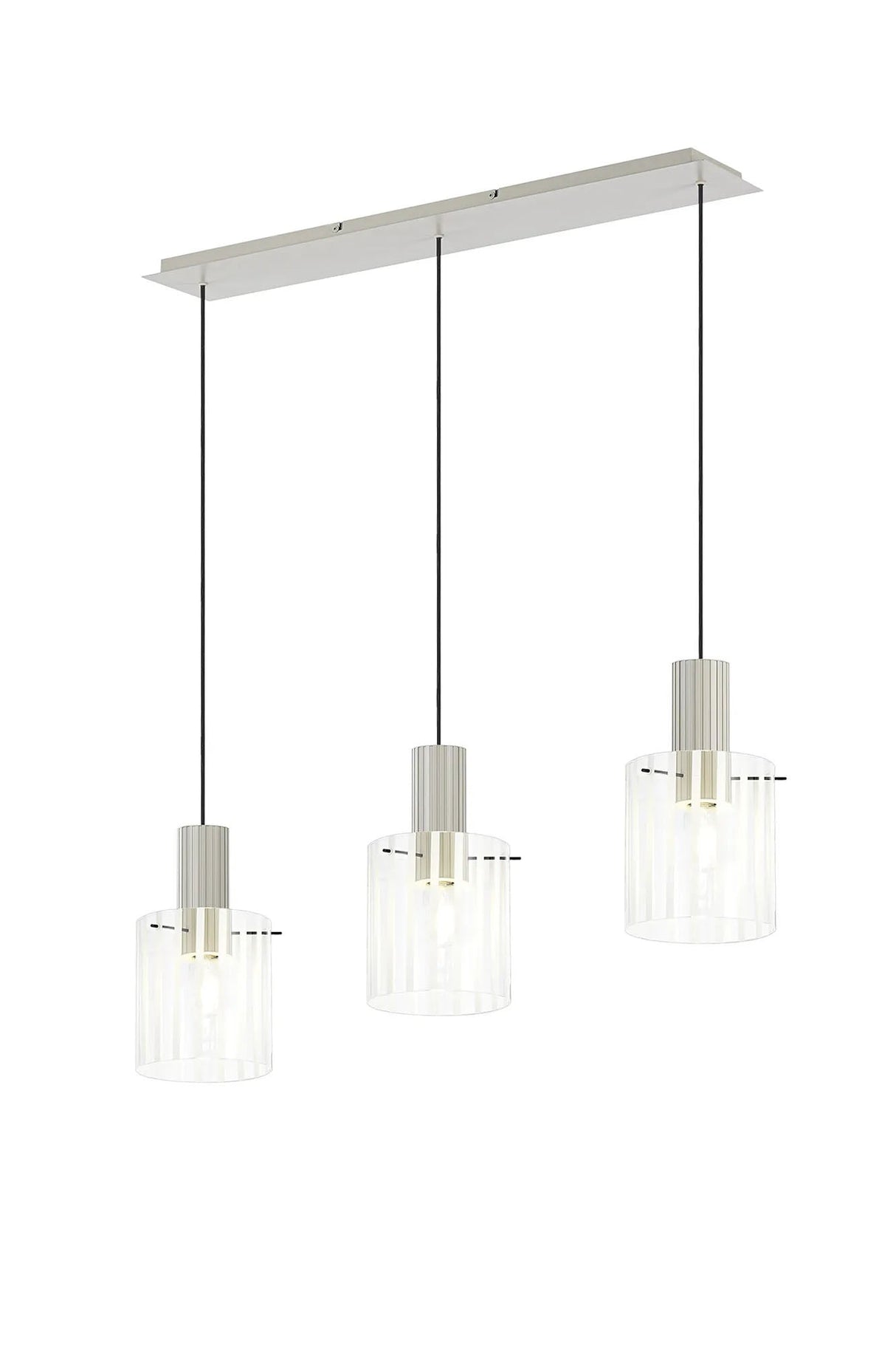 Aouchiche Linear Pendant, 3 Light Adjustable E27, Beige Stone/Frosted/Clear Wide Line Glass