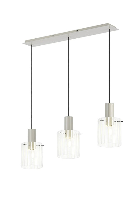 Aouchiche Linear Pendant, 3 Light Adjustable E27, Beige Stone/Frosted/Clear Wide Line Glass