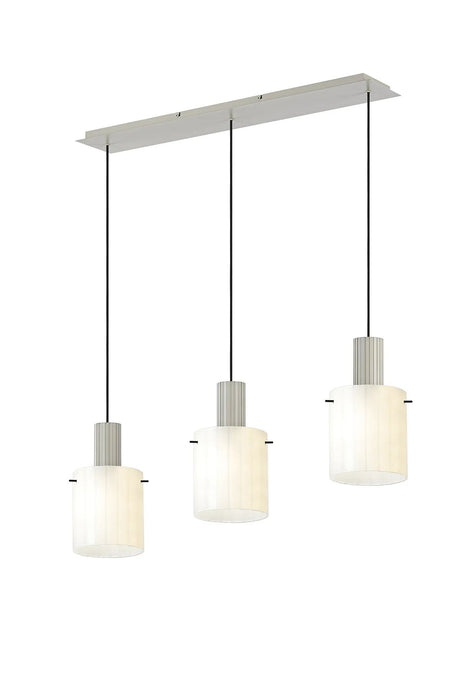 Aouchiche Linear Pendant, 3 Light Adjustable E27, Beige Stone/Gloss White Wide Line Glass
