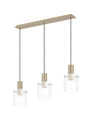 Aouchiche Linear Pendant, 3 Light Adjustable E27, Light Gold/Clear Narrow Line Glass