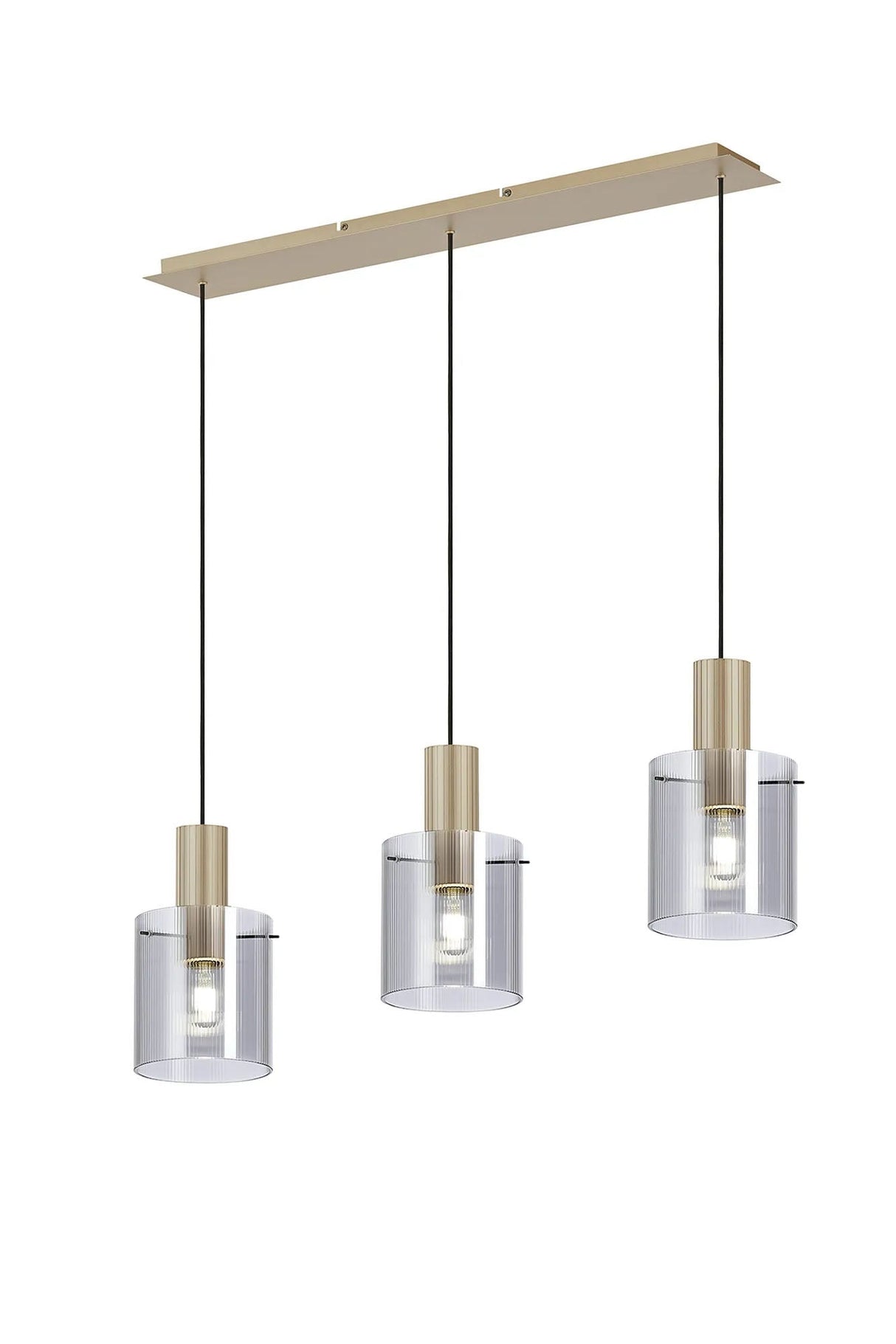 Aouchiche Linear Pendant, 3 Light Adjustable E27, Light Gold/Smoke Narrow Line Glass