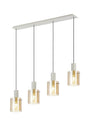 Aouchiche Linear Pendant, 4 Light Adjustable E27, Beige Stone/Amber Narrow Line Glass