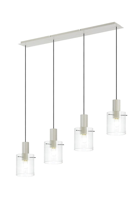 Aouchiche Linear Pendant, 4 Light Adjustable E27, Beige Stone/Clear Narrow Line Glass