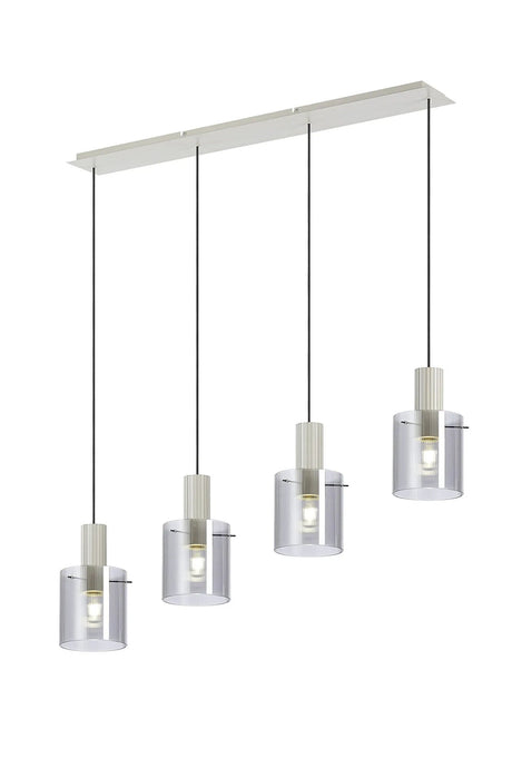 Aouchiche Linear Pendant, 4 Light Adjustable E27, Beige Stone/Smoke Narrow Line Glass