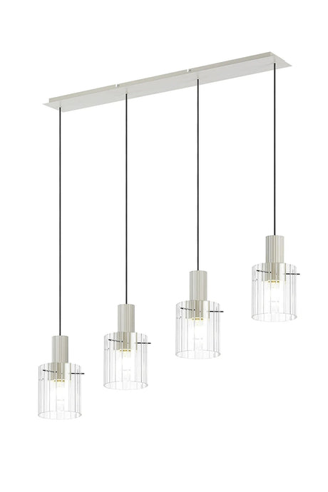 Aouchiche Linear Pendant, 4 Light Adjustable E27, Beige Stone/Clear Wide Line Glass