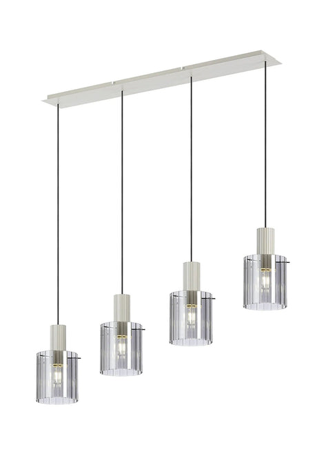 Aouchiche Linear Pendant, 4 Light Adjustable E27, Beige Stone/Smoke Wide Line Glass