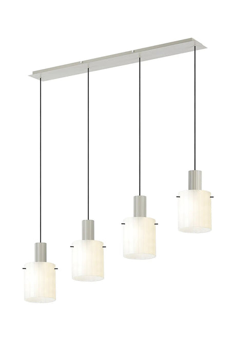 Aouchiche Linear Pendant, 4 Light Adjustable E27, Beige Stone/Gloss White Wide Line Glass