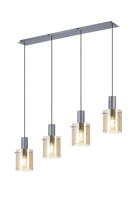 Aouchiche Linear Pendant, 4 Light Adjustable E27, Dark Grey/Amber Narrow Line Glass