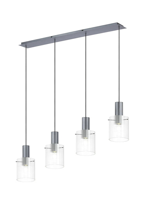 Aouchiche Linear Pendant, 4 Light Adjustable E27, Dark Grey/Clear Narrow Line Glass
