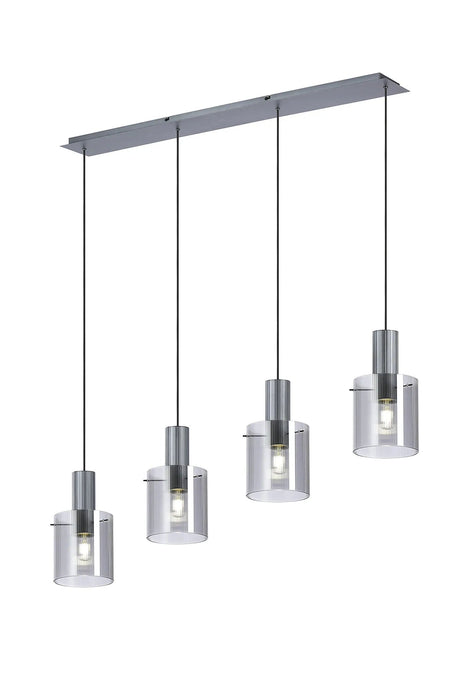 Aouchiche Linear Pendant, 4 Light Adjustable E27, Dark Grey/Smoke Narrow Line Glass