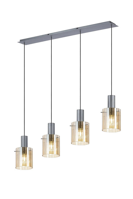 Aouchiche Linear Pendant, 4 Light Adjustable E27, Dark Grey/Amber Wide Line Glass