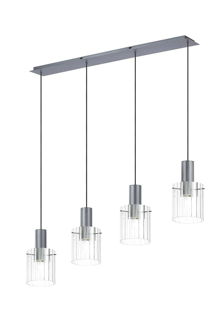 Aouchiche Linear Pendant, 4 Light Adjustable E27, Dark Grey/Clear Wide Line Glass