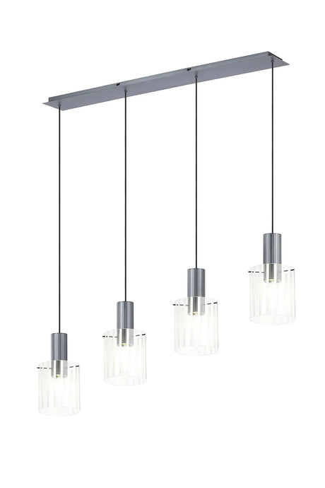 Aouchiche Linear Pendant, 4 Light Adjustable E27, Dark Grey/Frosted/Clear Wide Line Glass