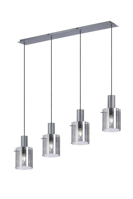 Aouchiche Linear Pendant, 4 Light Adjustable E27, Dark Grey/Smoke Wide Line Glass