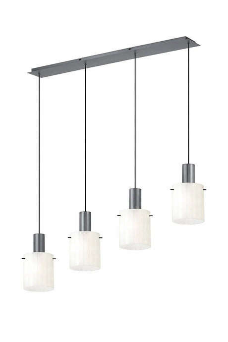 Aouchiche Linear Pendant, 4 Light Adjustable E27, Dark Grey/Gloss White Wide Line Glass