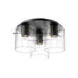 Aouchiche Round Ceiling Flush, 3 Light Flush Fitting E27, Dark Grey/Clear Narrow Line Glass