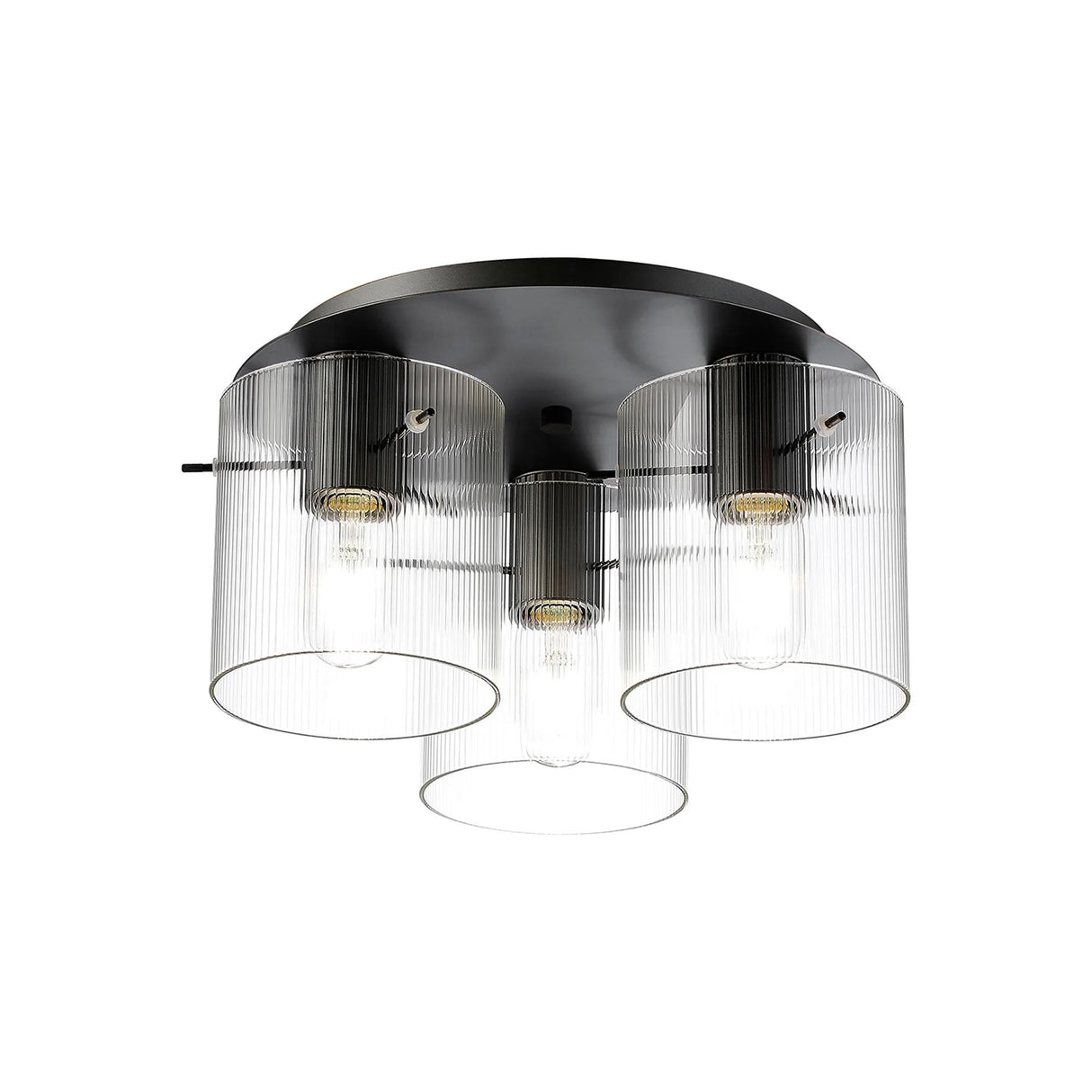 Aouchiche Round Ceiling Flush, 3 Light Flush Fitting E27, Dark Grey/Clear Narrow Line Glass