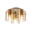 Aouchiche Round Ceiling Flush, 3 Light Flush Fitting E27, Light Gold/Amber Narrow Line Glass