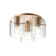 Aouchiche Round Ceiling Flush, 3 Light Flush Fitting E27, Light Gold/Clear Narrow Line Glass