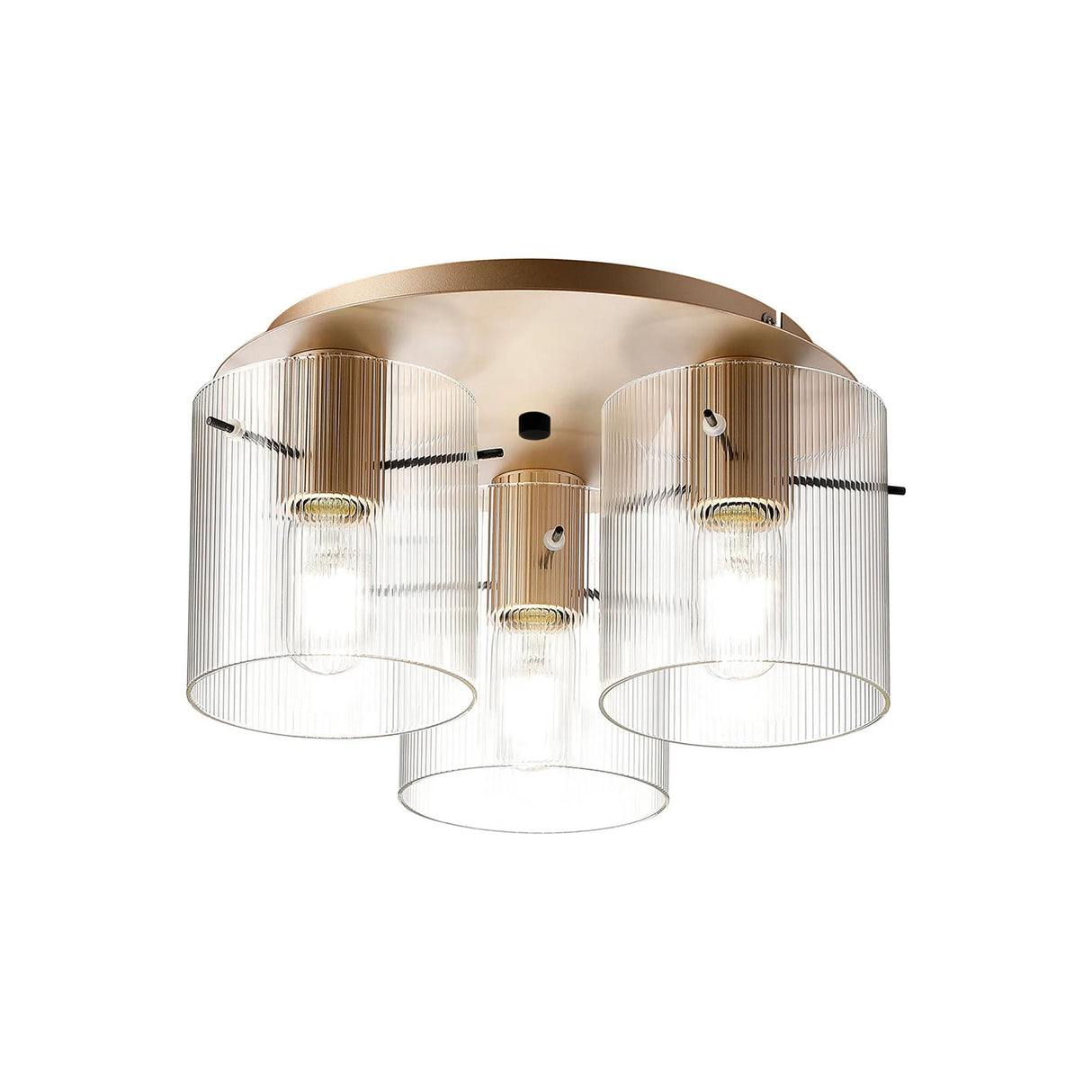 Aouchiche Round Ceiling Flush, 3 Light Flush Fitting E27, Light Gold/Clear Narrow Line Glass