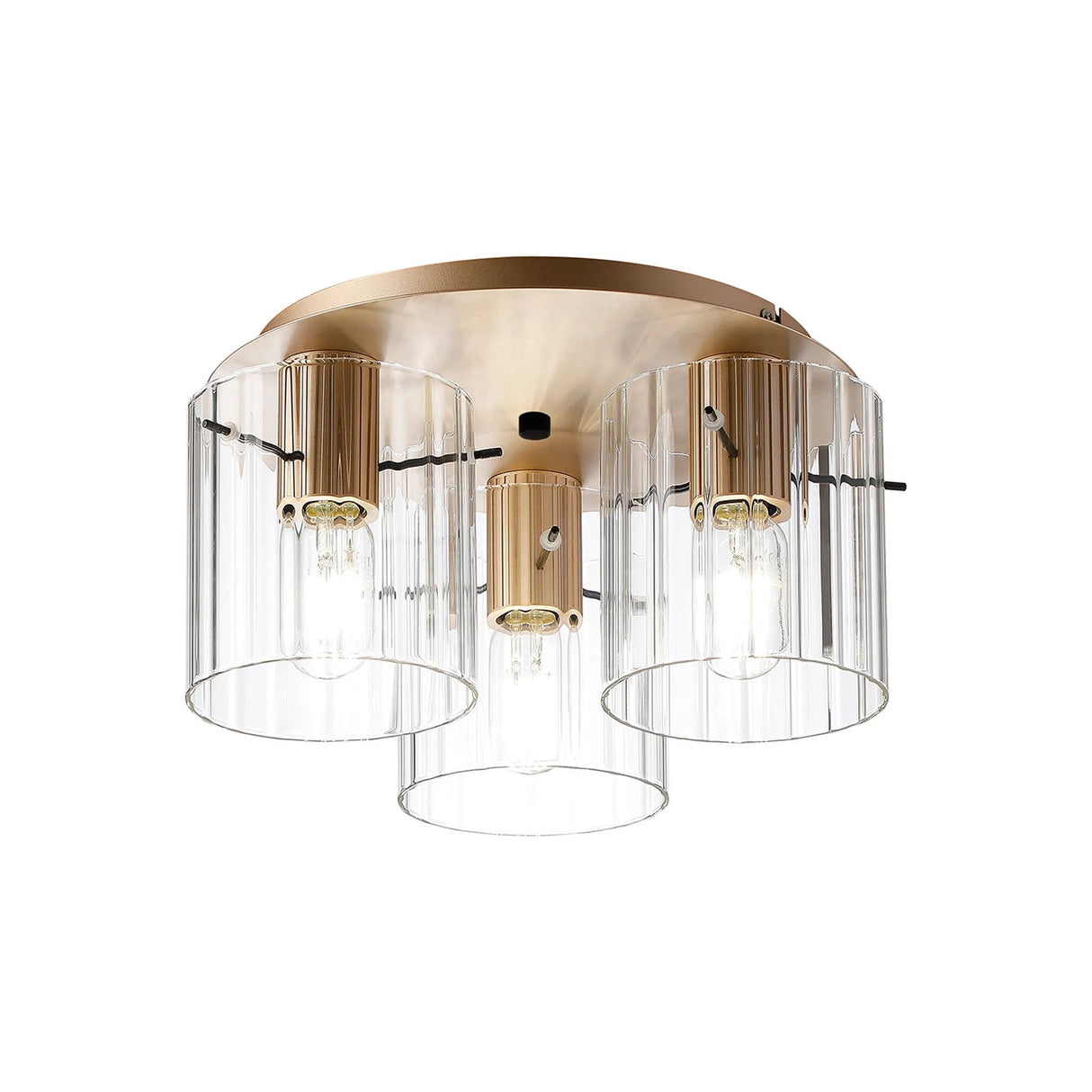 Aouchiche Round Ceiling Flush, 3 Light Flush Fitting E27, Light Gold/Clear Wide Line Glass