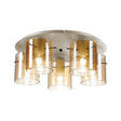 Aouchiche Round Ceiling Flush, 5 Light Flush Fitting E27, Beige Stone/Amber Narrow Line Glass