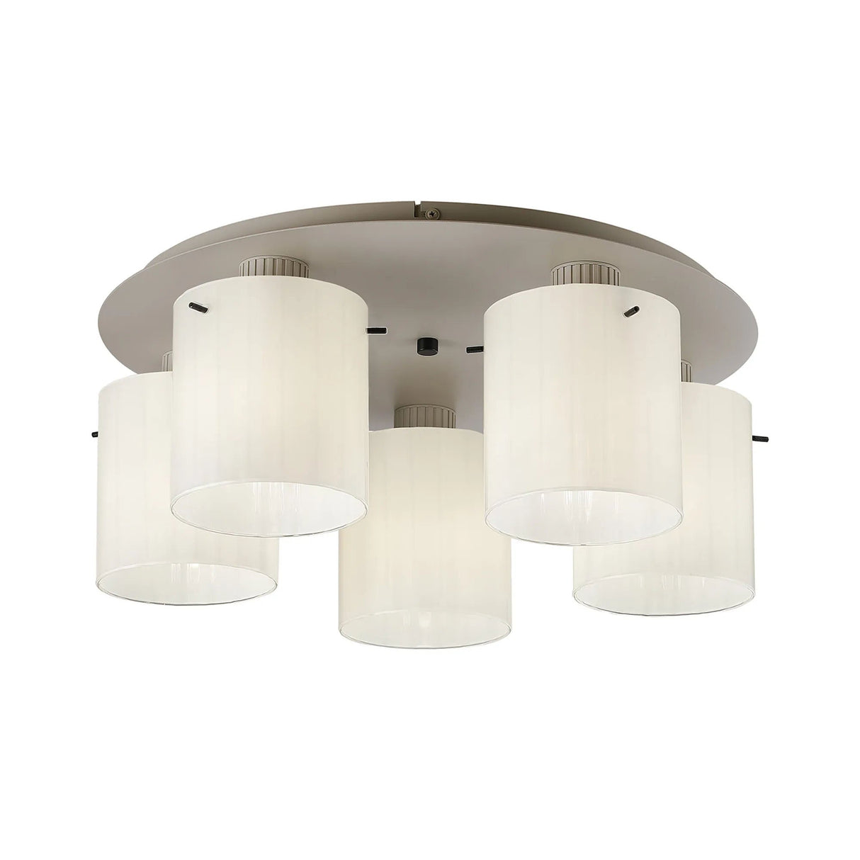 Aouchiche Round Ceiling Flush, 5 Light Flush Fitting E27, Beige Stone/Gloss White Wide Line Glass