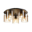 Aouchiche Round Ceiling Flush, 5 Light Flush Fitting E27, Dark Grey/Amber Narrow Line Glass