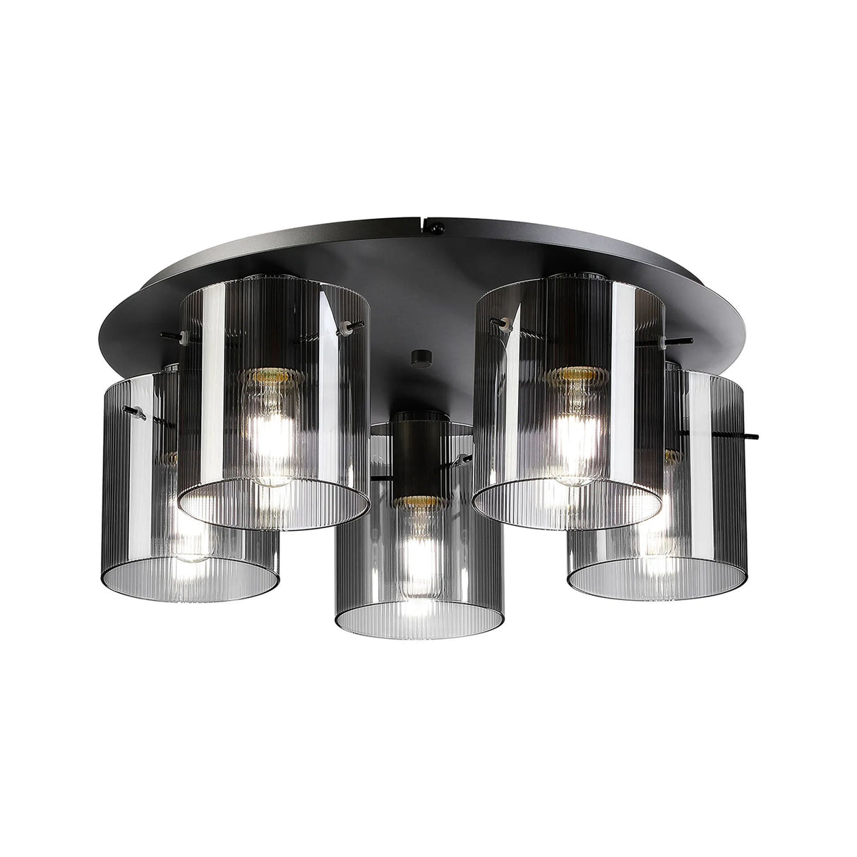 Aouchiche Round Ceiling Flush, 5 Light Flush Fitting E27, Dark Grey/Smoke Narrow Line Glass