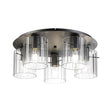 Aouchiche Round Ceiling Flush, 5 Light Flush Fitting E27, Dark Grey/Clear Wide Line Glass