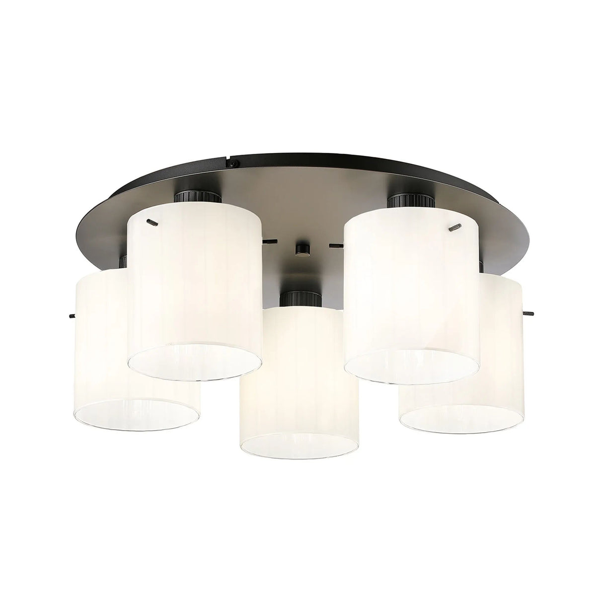 Aouchiche Round Ceiling Flush, 5 Light Flush Fitting E27, Dark Grey/Gloss White Wide Line Glass