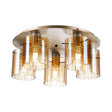 Aouchiche Round Ceiling Flush, 5 Light Flush Fitting E27, Light Gold/Amber Wide Line Glass