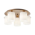 Aouchiche Round Ceiling Flush, 5 Light Flush Fitting E27, Light Gold/Gloss White Wide Line Glass