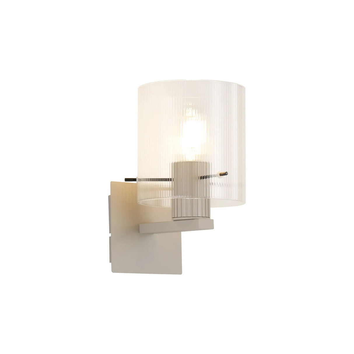 Aouchiche Single Switched Wall Lamp, 1 Light, E27, Beige Stone/Clear Narrow Line Glass