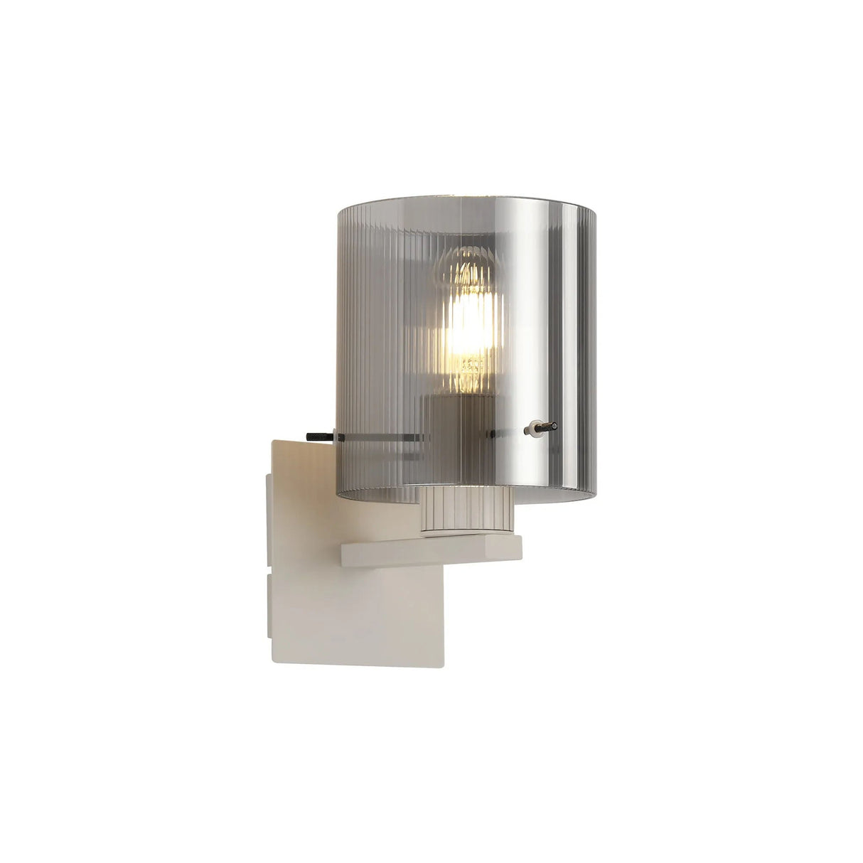 Aouchiche Single Switched Wall Lamp, 1 Light, E27, Beige Stone/Smoke Narrow Line Glass