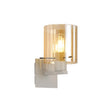Aouchiche Single Switched Wall Lamp, 1 Light, E27, Beige Stone/Amber Wide Line Glass