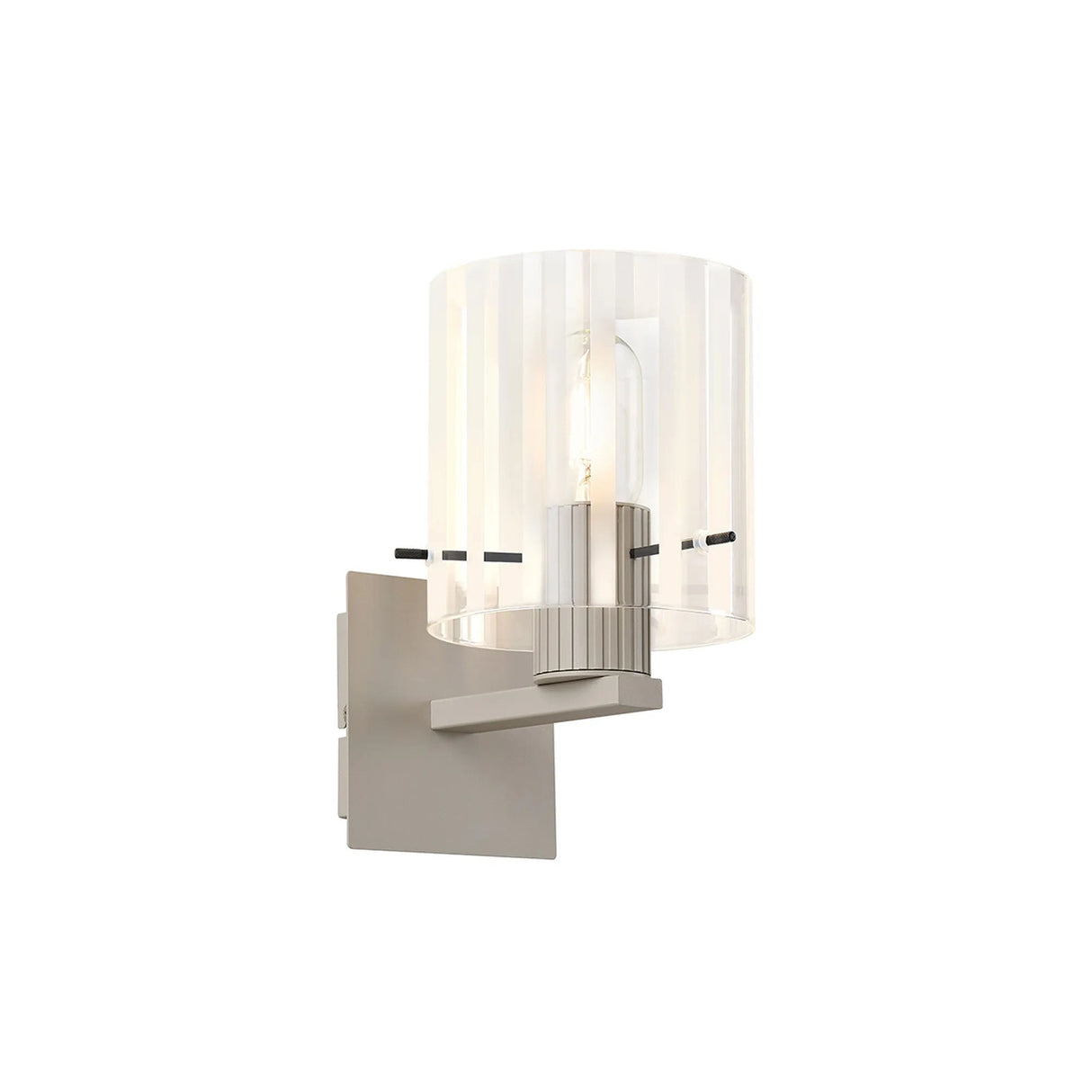 Aouchiche Single Switched Wall Lamp, 1 Light, E27, Beige Stone/Frosted/Clear Wide Line Glass
