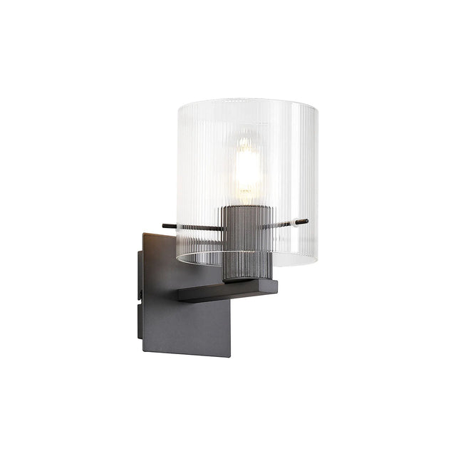 Aouchiche Single Switched Wall Lamp, 1 Light, E27, Dark Grey/Clear Narrow Line Glass
