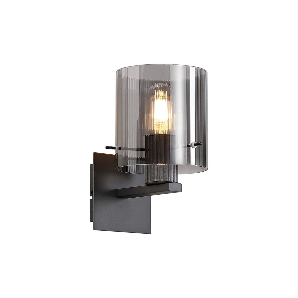 Aouchiche Single Switched Wall Lamp, 1 Light, E27, Dark Grey/Smoke Narrow Line Glass